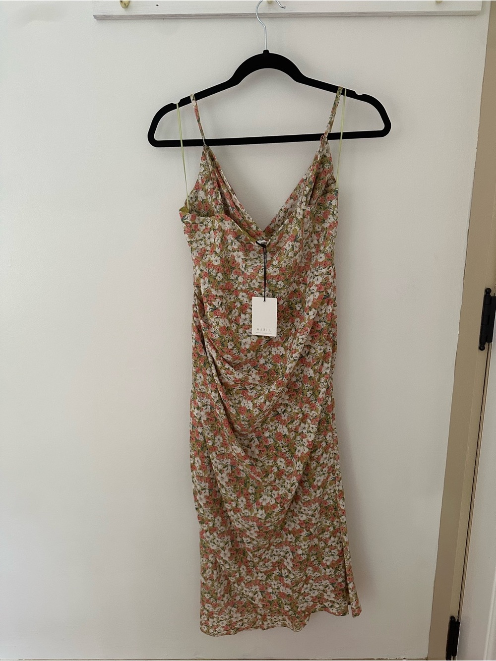 Floral Cowl Midi Slip Dress in Pink and Green - Picture 2 of 4